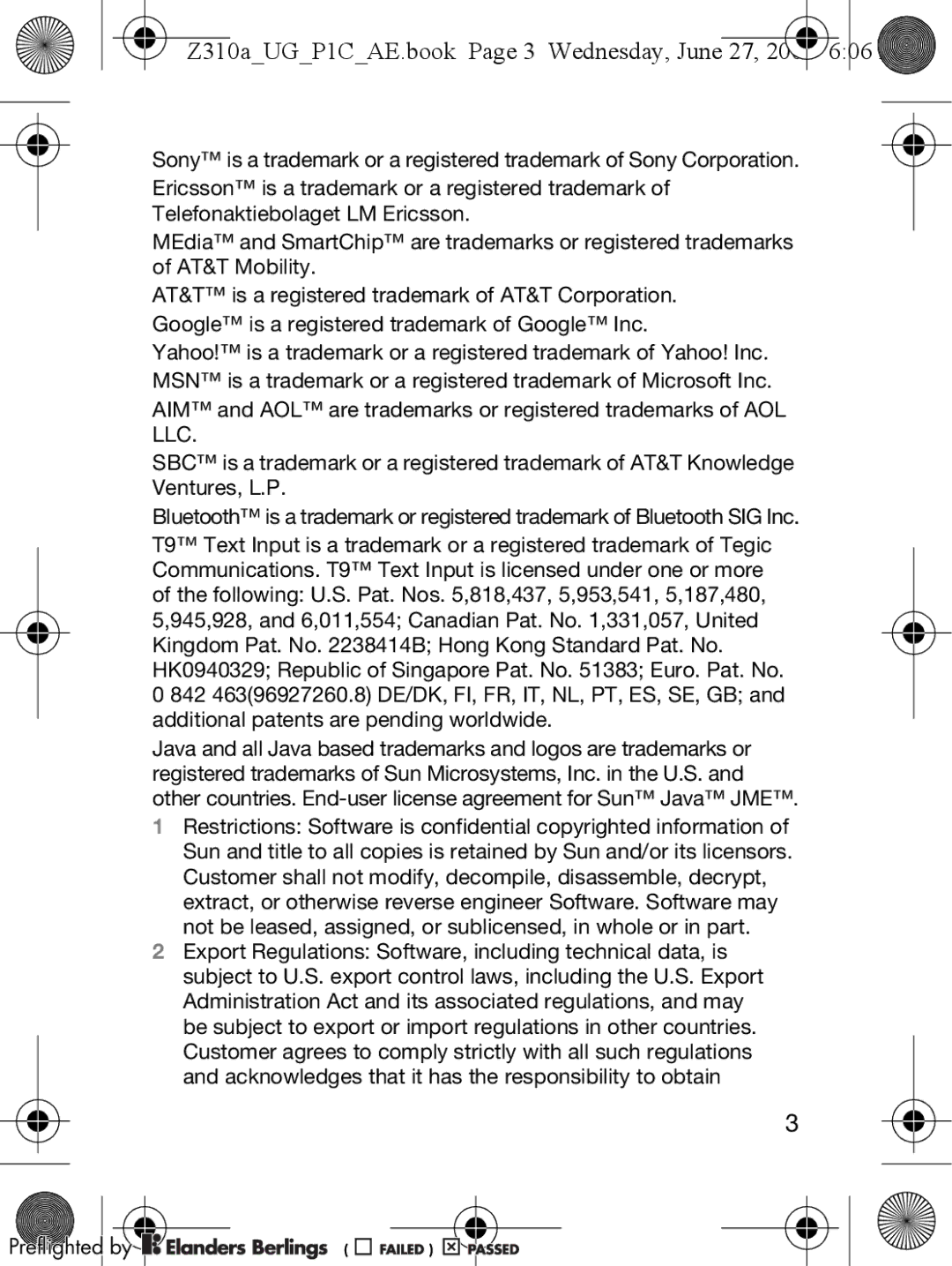 Sony Ericsson manual Z310aUGP1CAE.book Page 3 Wednesday, June 