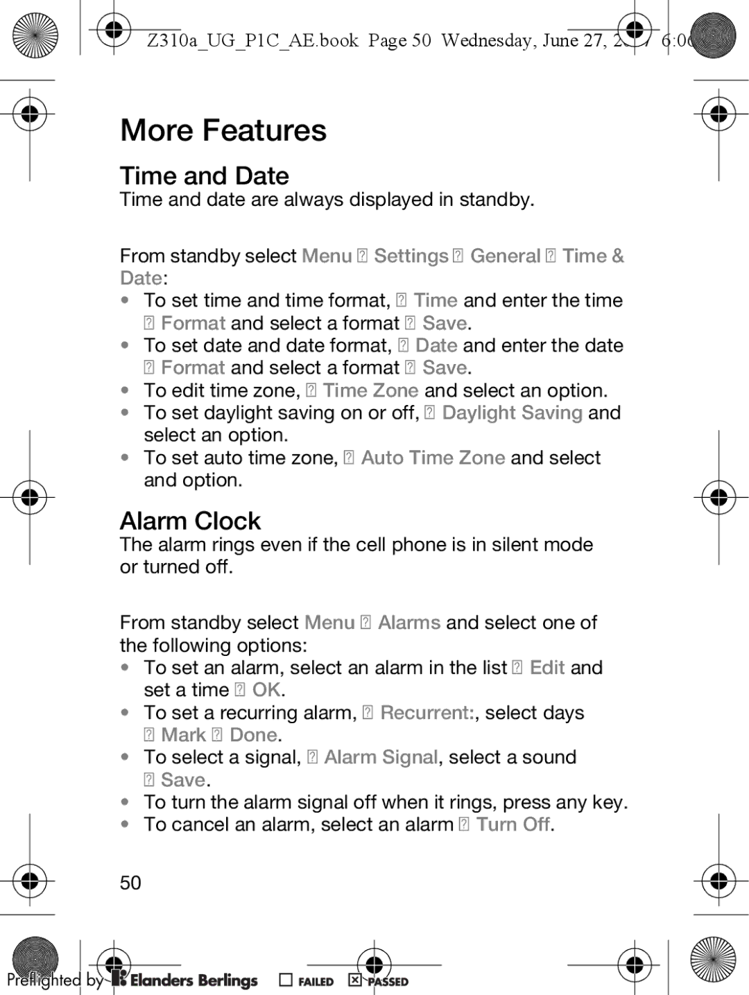 Sony Ericsson Z310a manual More Features, Time and Date, Alarm Clock 