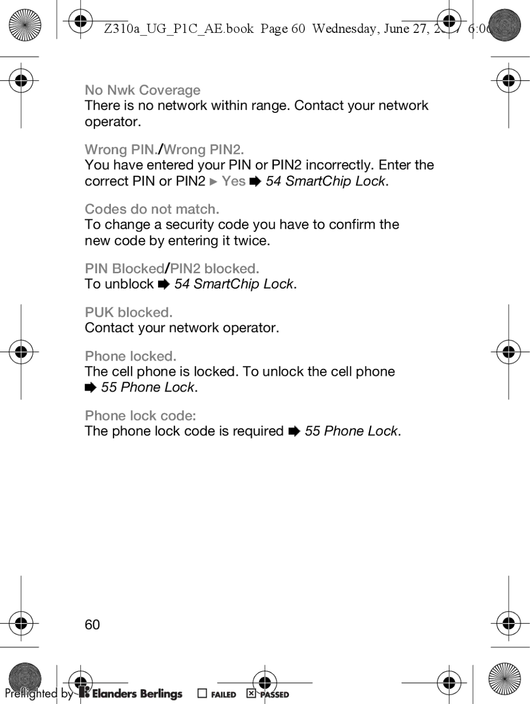 Sony Ericsson Z310a No Nwk Coverage, Wrong PIN./Wrong PIN2, Codes do not match, PIN Blocked/PIN2 blocked, PUK blocked 