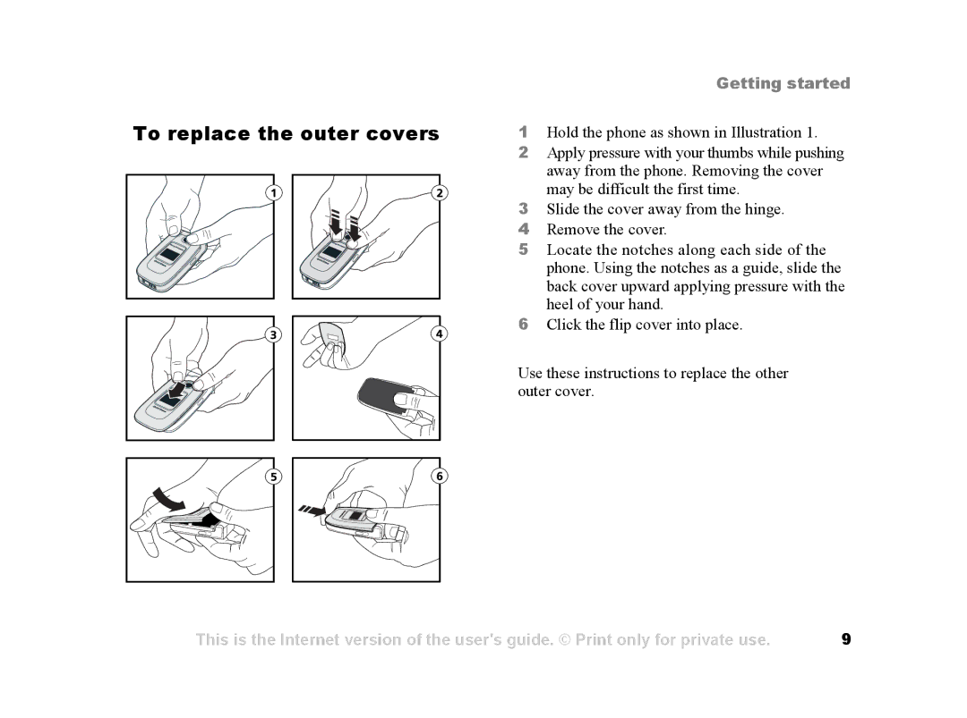 Sony Ericsson Z502a manual To replace the outer covers 