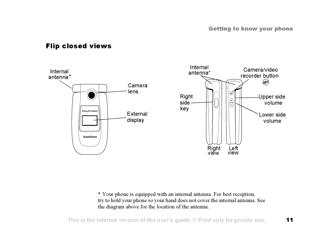 Sony Ericsson Z502a manual Flip closed views, View 