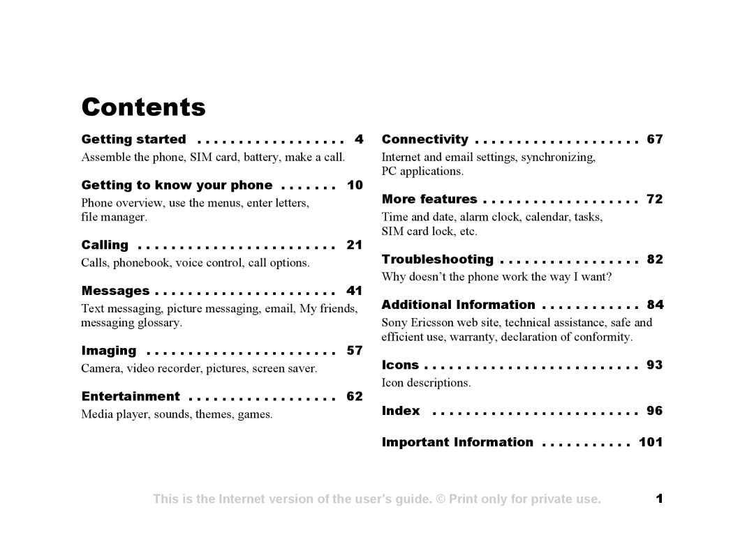 Sony Ericsson Z502a manual Contents 