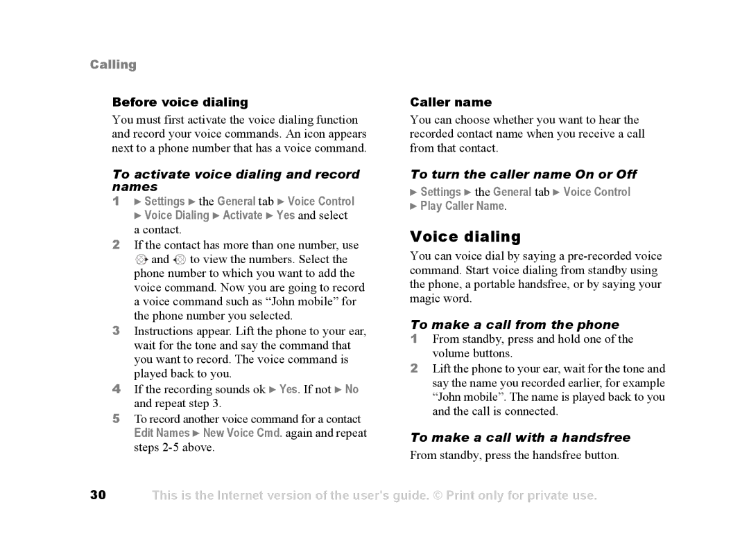 Sony Ericsson Z502a manual Voice dialing, To activate voice dialing and record names, To turn the caller name On or Off 