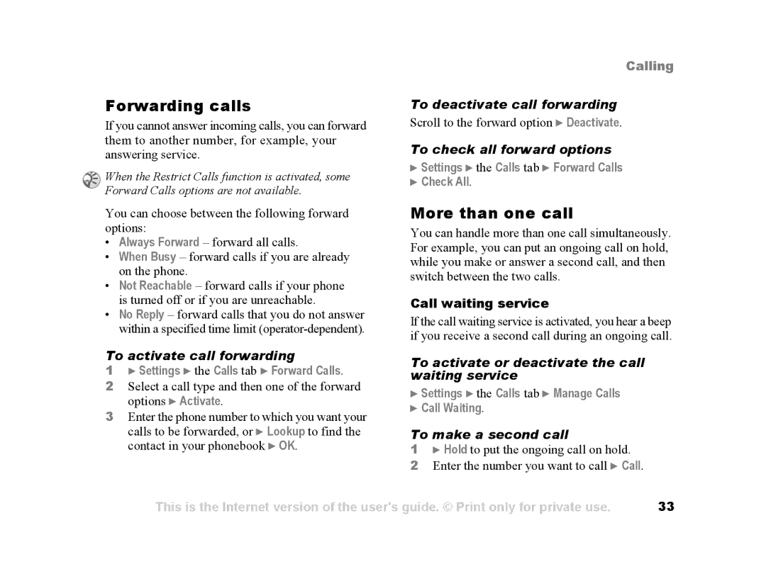 Sony Ericsson Z502a manual Forwarding calls, More than one call 