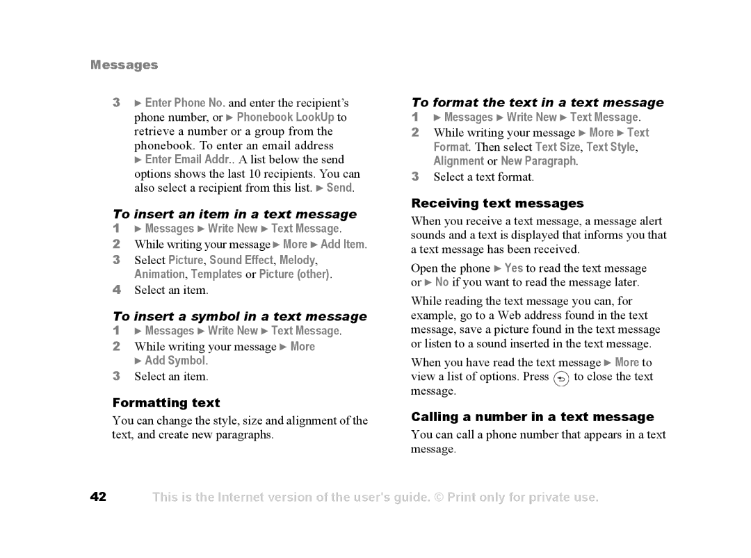 Sony Ericsson Z502a manual To insert an item in a text message, To insert a symbol in a text message, Add Symbol 