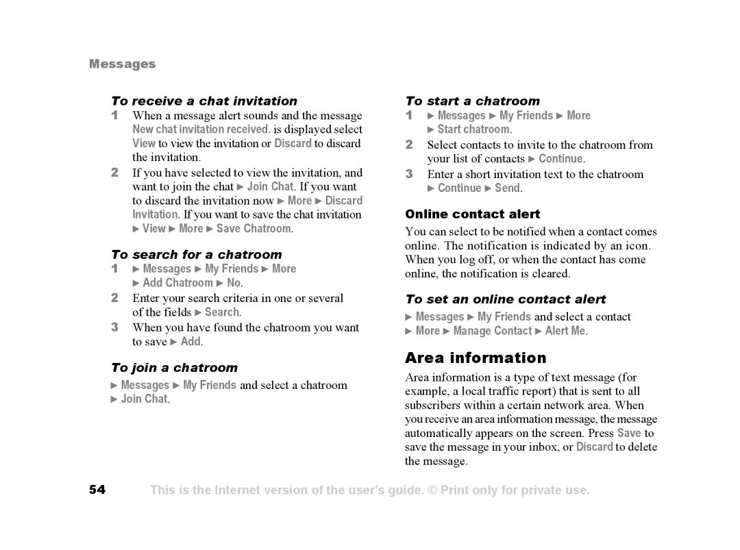 Sony Ericsson Z502a manual Area information 