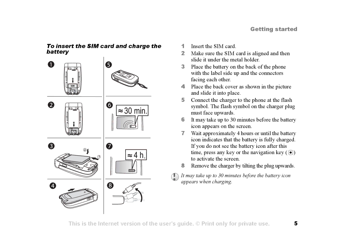 Sony Ericsson Z502a manual To insert the SIM card and charge the battery 