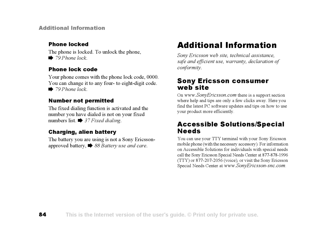 Sony Ericsson Z502a manual Additional Information 