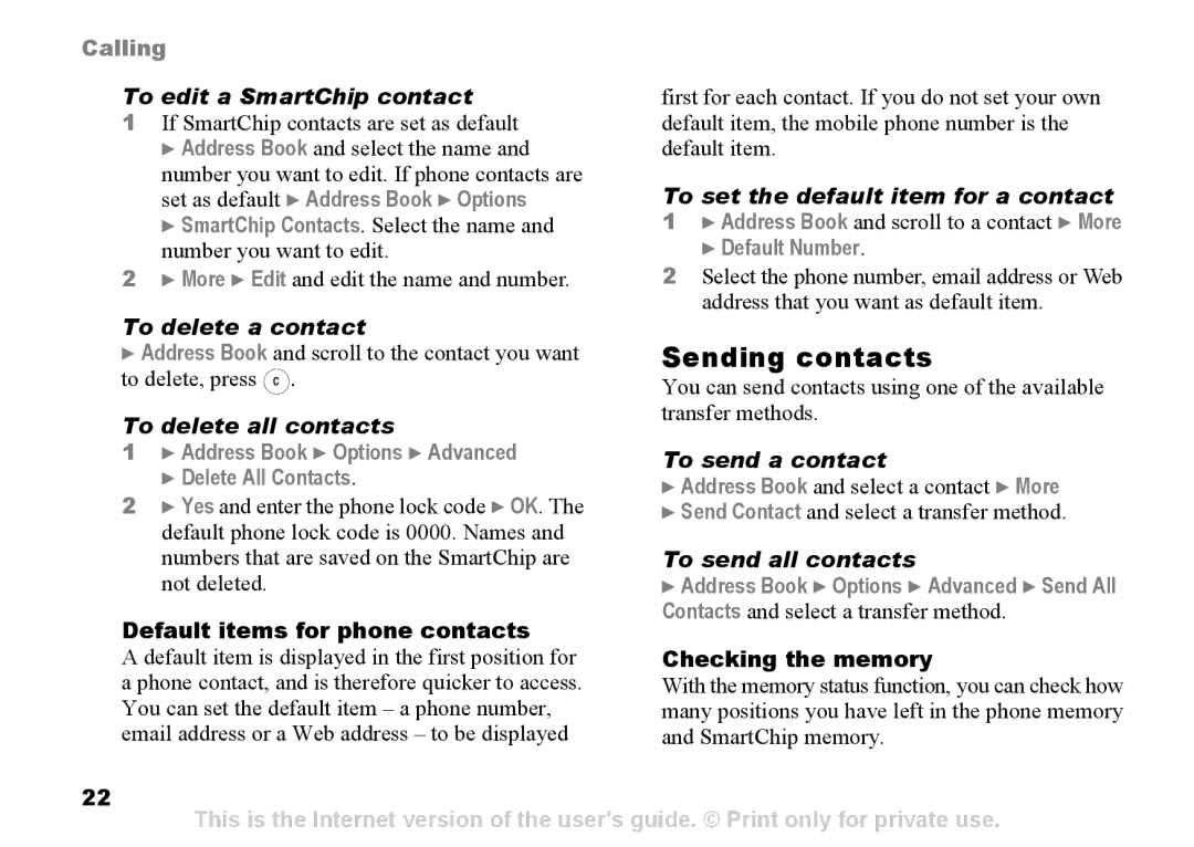 Sony Ericsson Z525a manual Sending contacts 