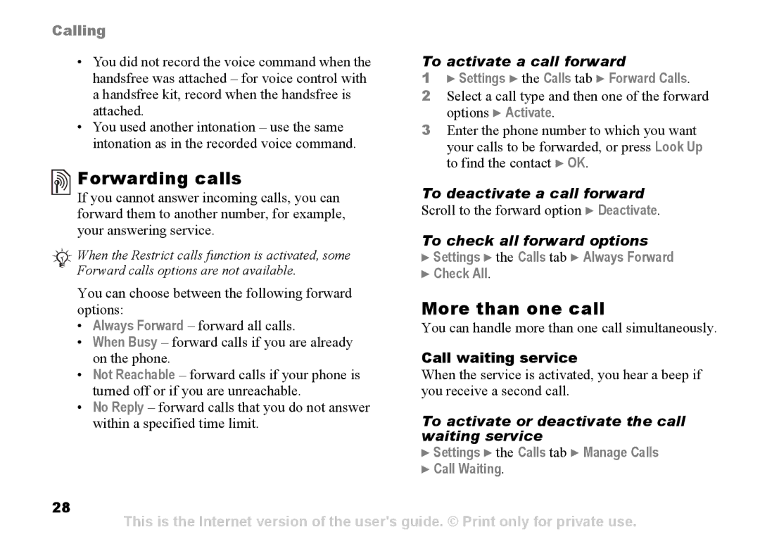 Sony Ericsson Z525a manual Forwarding calls, More than one call 