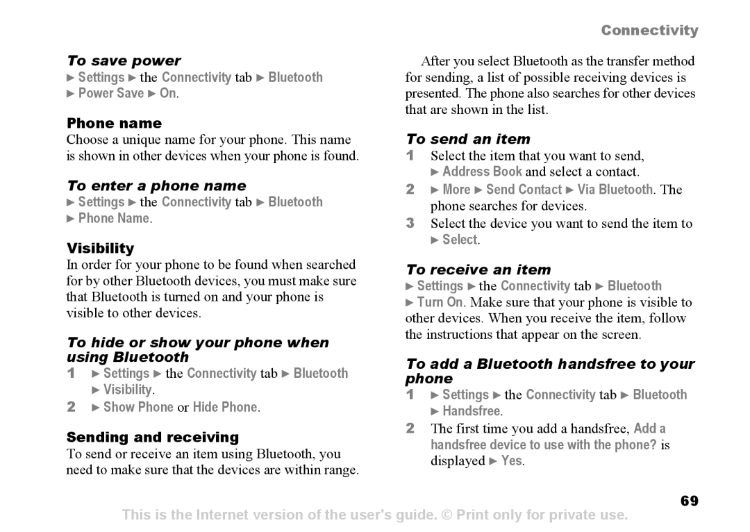 Sony Ericsson Z525a manual To save power, To send an item, To enter a phone name, To receive an item, Using Bluetooth 