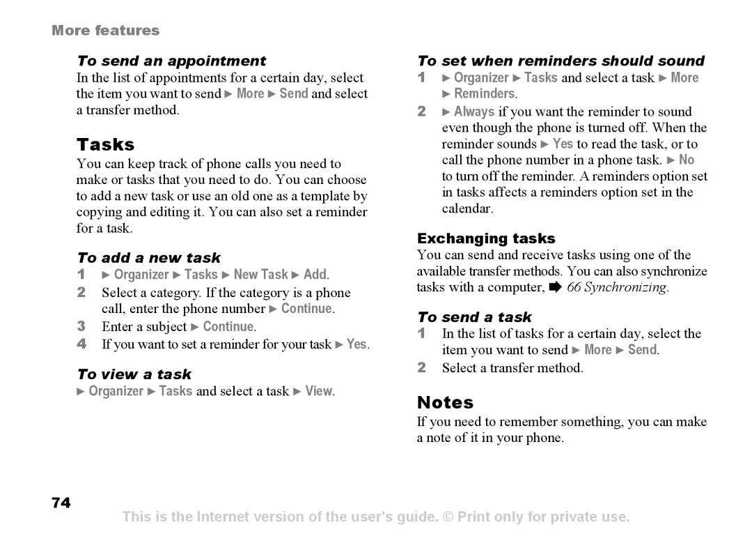 Sony Ericsson Z525a manual Tasks, To send an appointment, To add a new task, To view a task, To send a task 