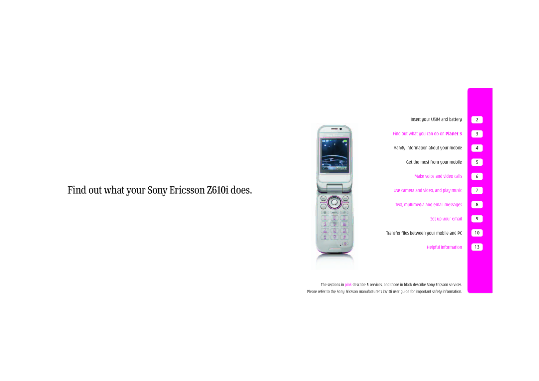 Sony Ericsson Find out what your Sony Ericsson Z610i does, Insert your Usim and battery, Get the most from your mobile 