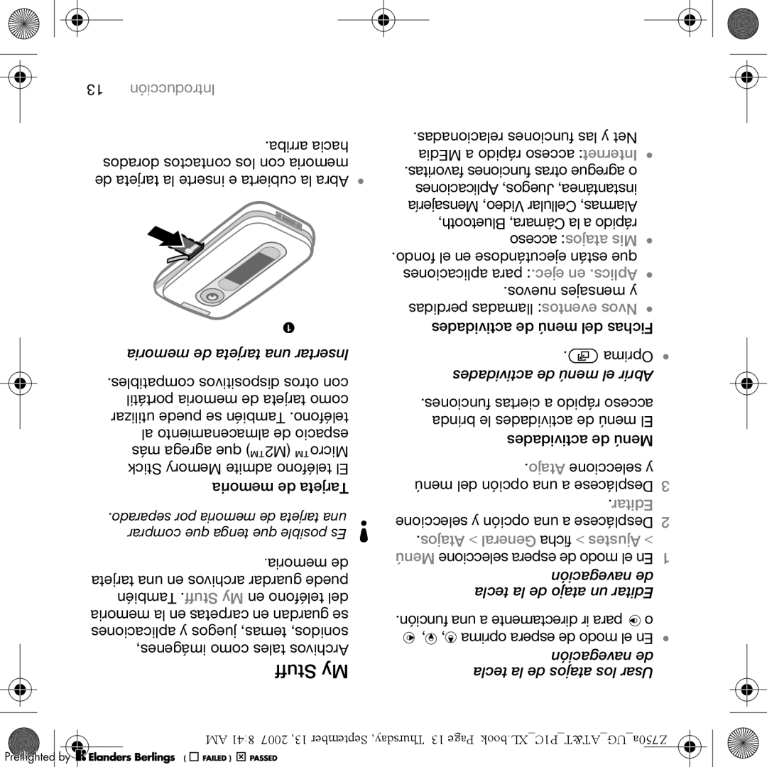 Sony Ericsson Z750a manual Stuff My, Acceso atajos Mis, Atajos General ficha Ajustes 