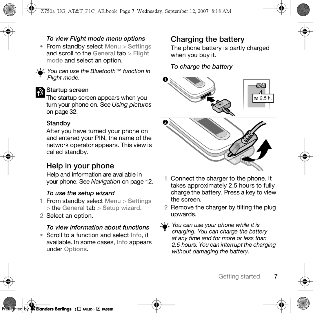 Sony Ericsson Z750a manual Help in your phone, Charging the battery 