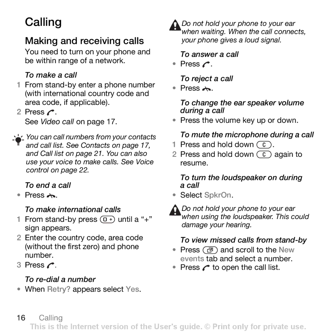 Sony Ericsson Z750i manual Calling, Making and receiving calls 