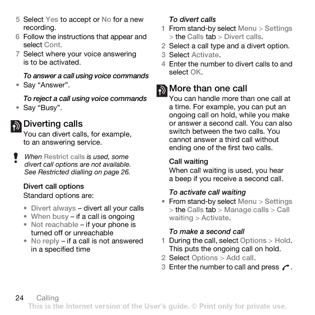 Sony Ericsson Z750i manual More than one call, Diverting calls 