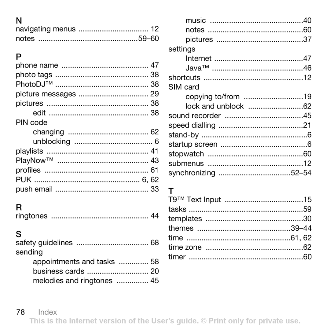 Sony Ericsson Z750i manual PIN code, Sending, 52-54, Themes 39-44 Time 