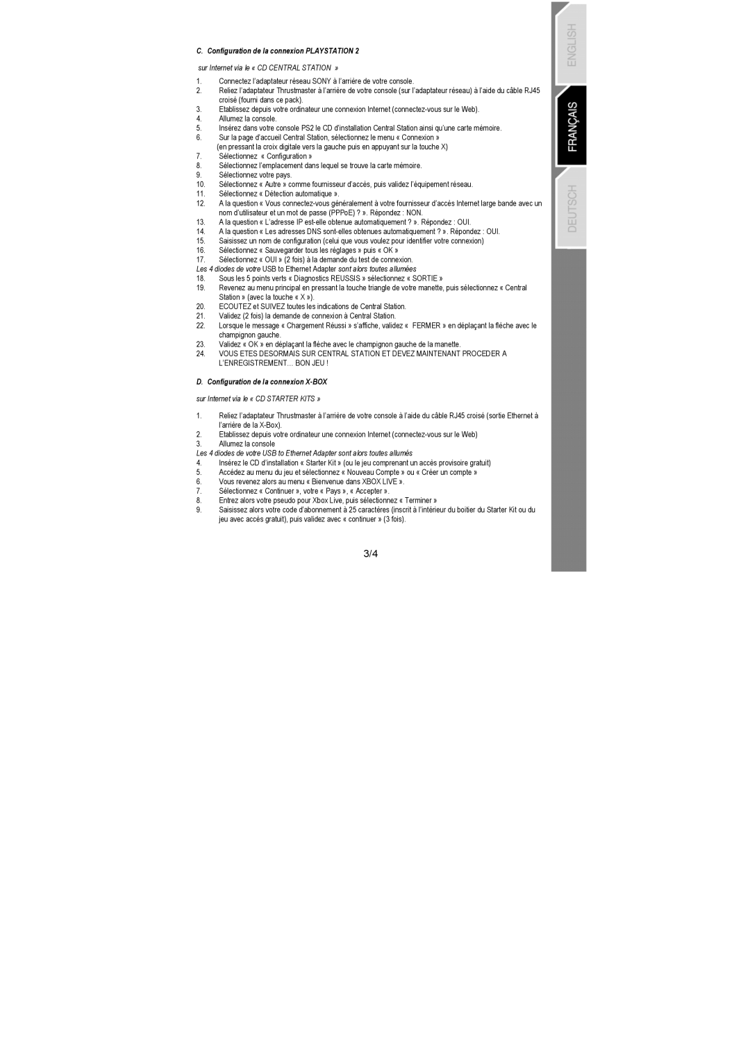 Sony Ethernet Network Adapter user manual Sur Internet via le « CD Central Station », Configuration de la connexion X-BOX 