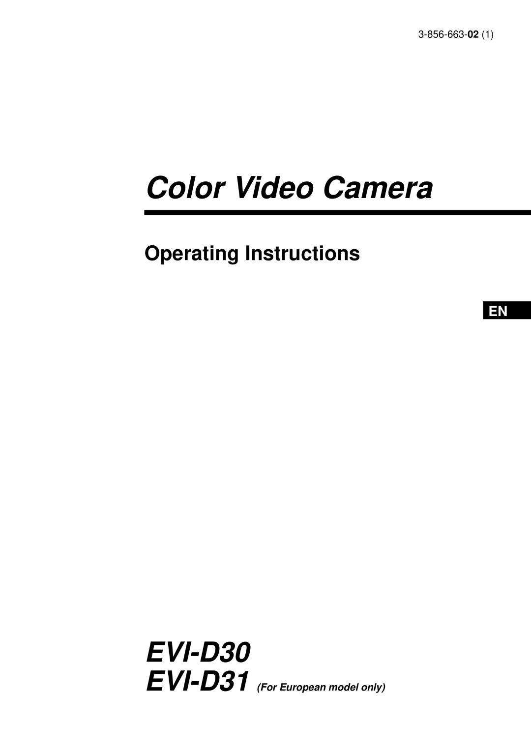 Sony EVI-D30 operating instructions Color Video Camera, Operating Instructions 