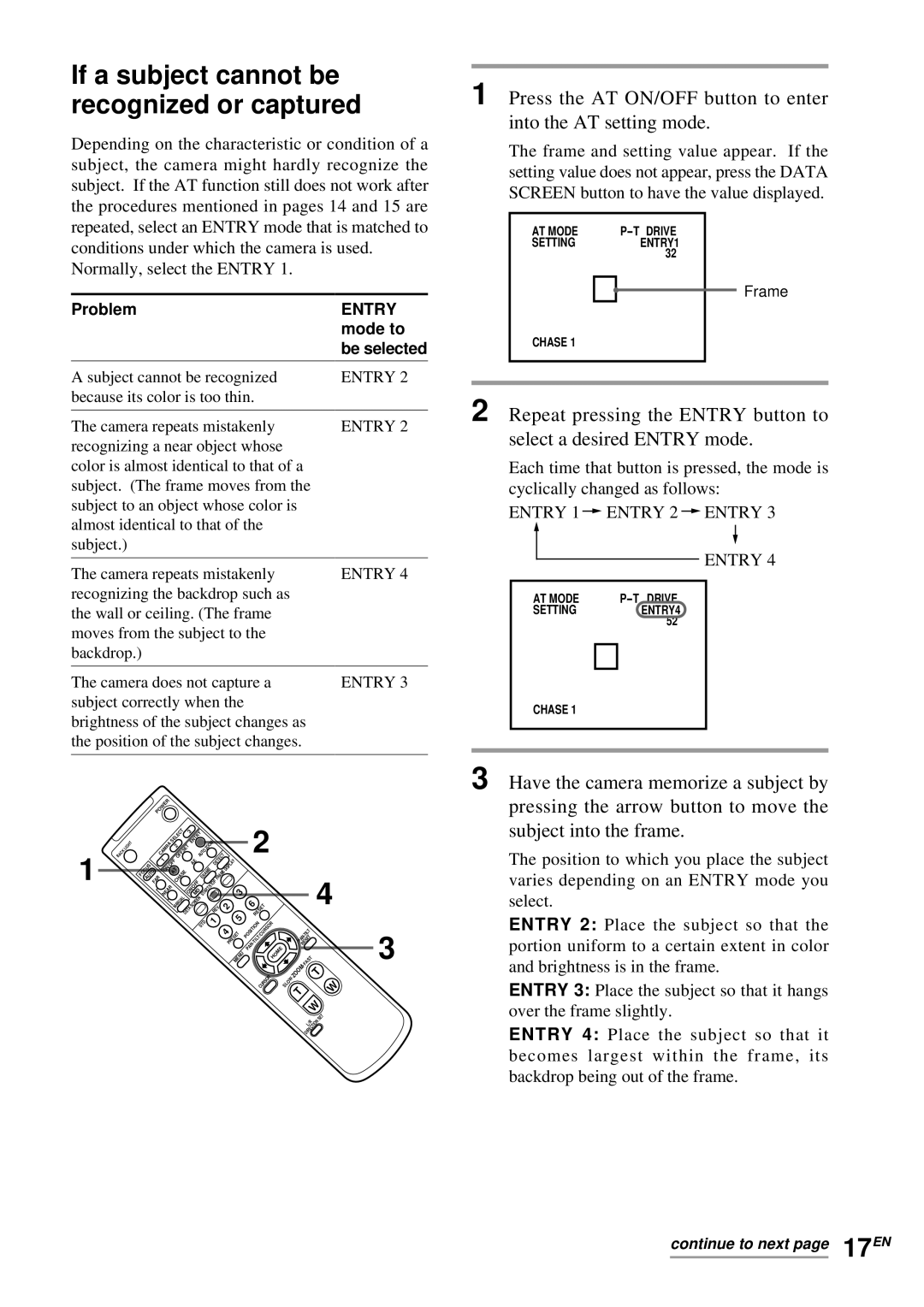 Sony EVI-D30 Have the camera memorize a subject by, Pressing the arrow button to move, Subject into the frame 