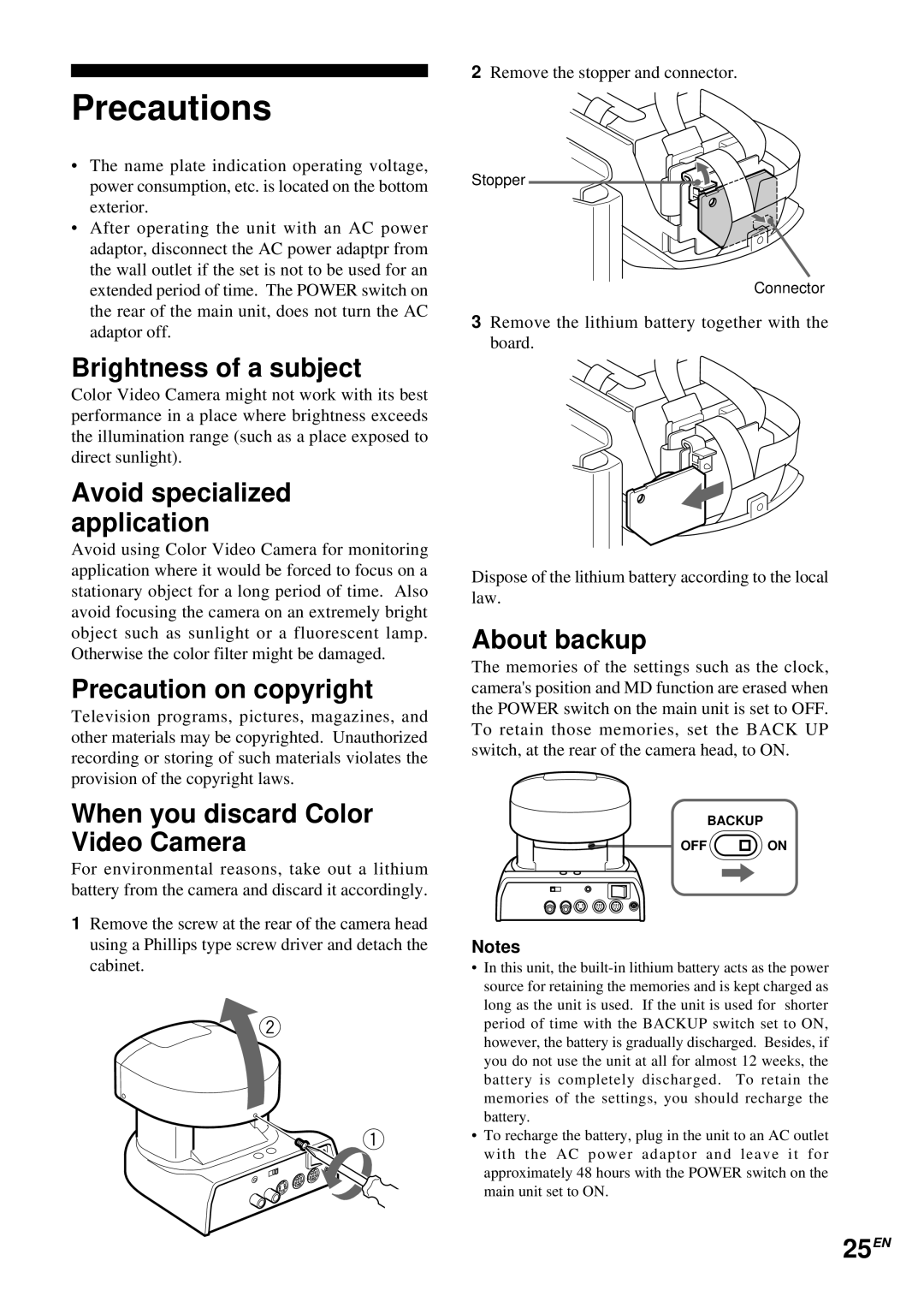 Sony EVI-D30 operating instructions Precautions 