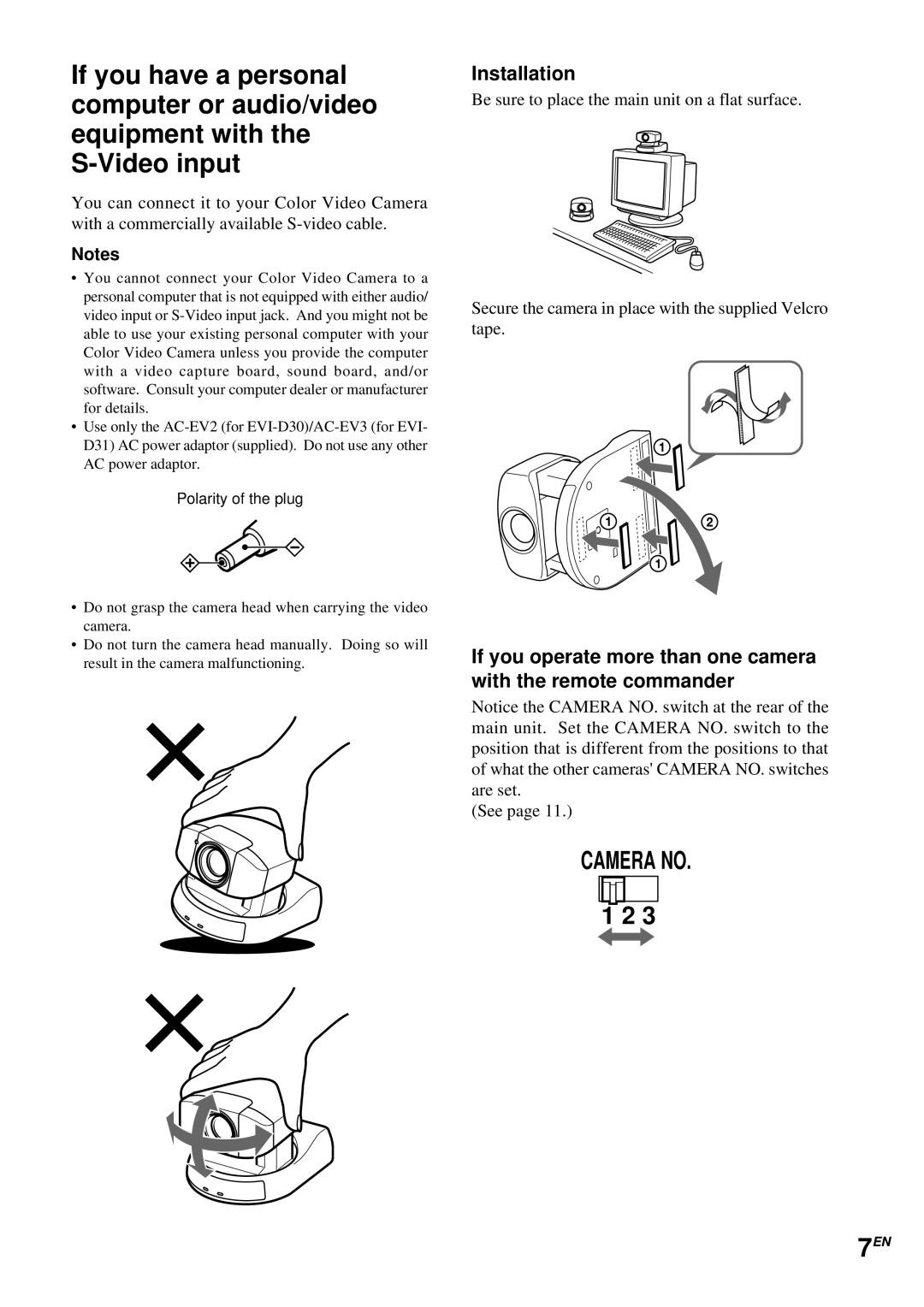 Sony EVI-D30 operating instructions Installation 