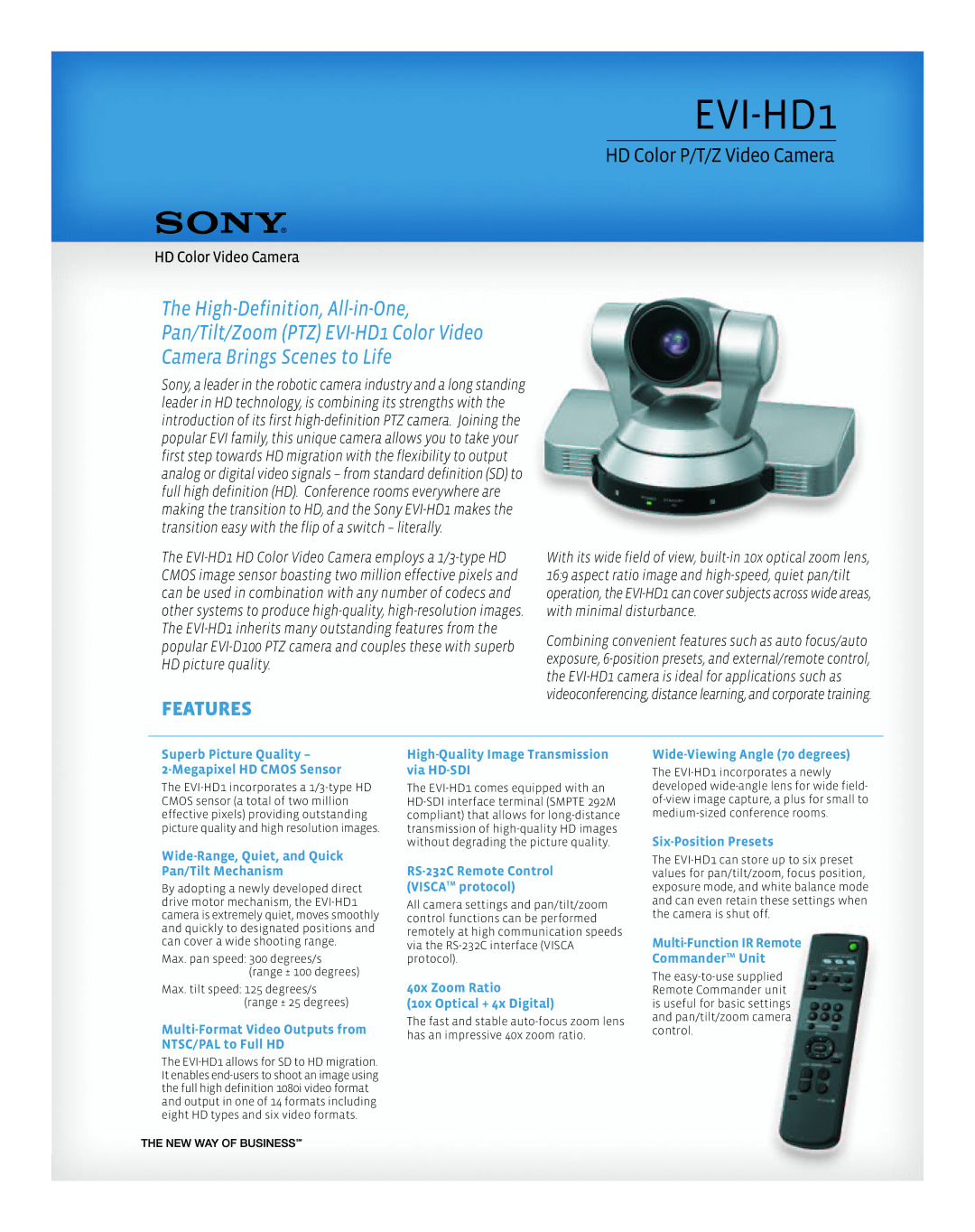 Sony EVI-HD1 manual Features 