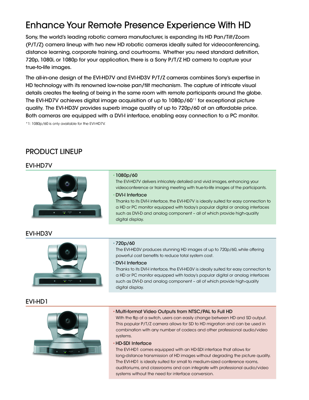 Sony EVI-HD3V, EVI-HD7V manual Product Lineup 