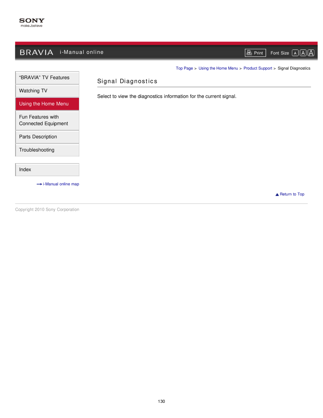 Sony EX71x manual Signal Diagnostics 