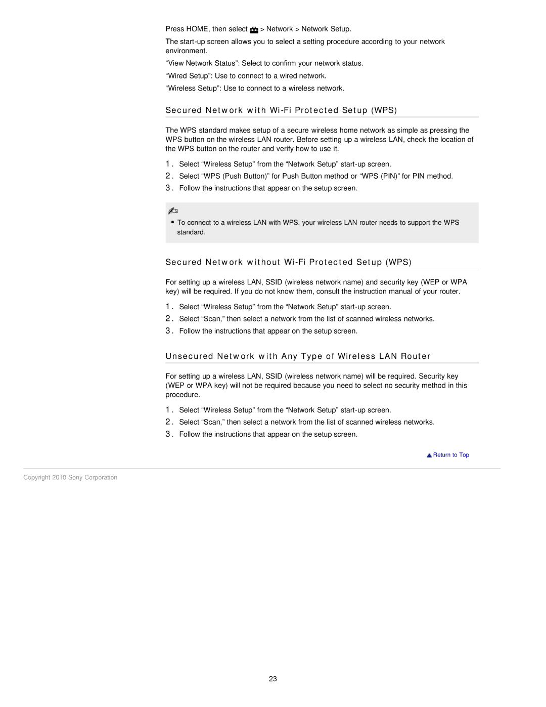 Sony EX71x manual Secured Network with Wi-Fi Protected Setup WPS, Secured Network without Wi-Fi Protected Setup WPS 