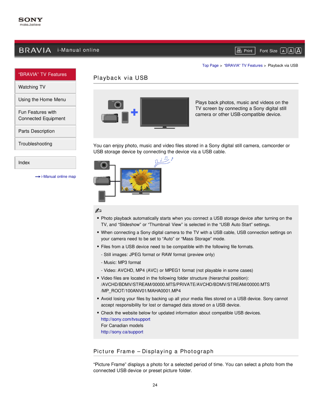 Sony EX71x manual Playback via USB, Picture Frame Displaying a Photograph 