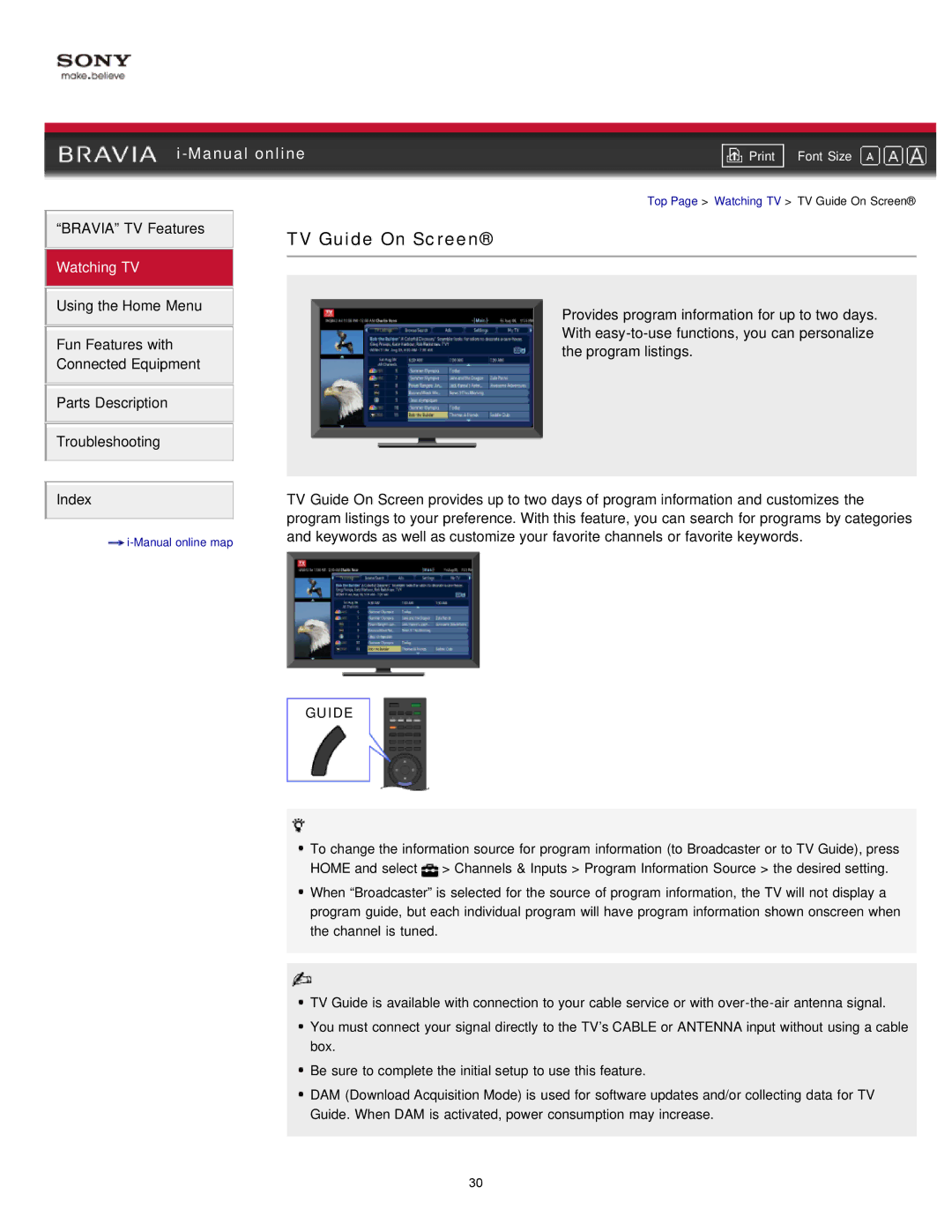 Sony EX71x manual TV Guide On Screen 