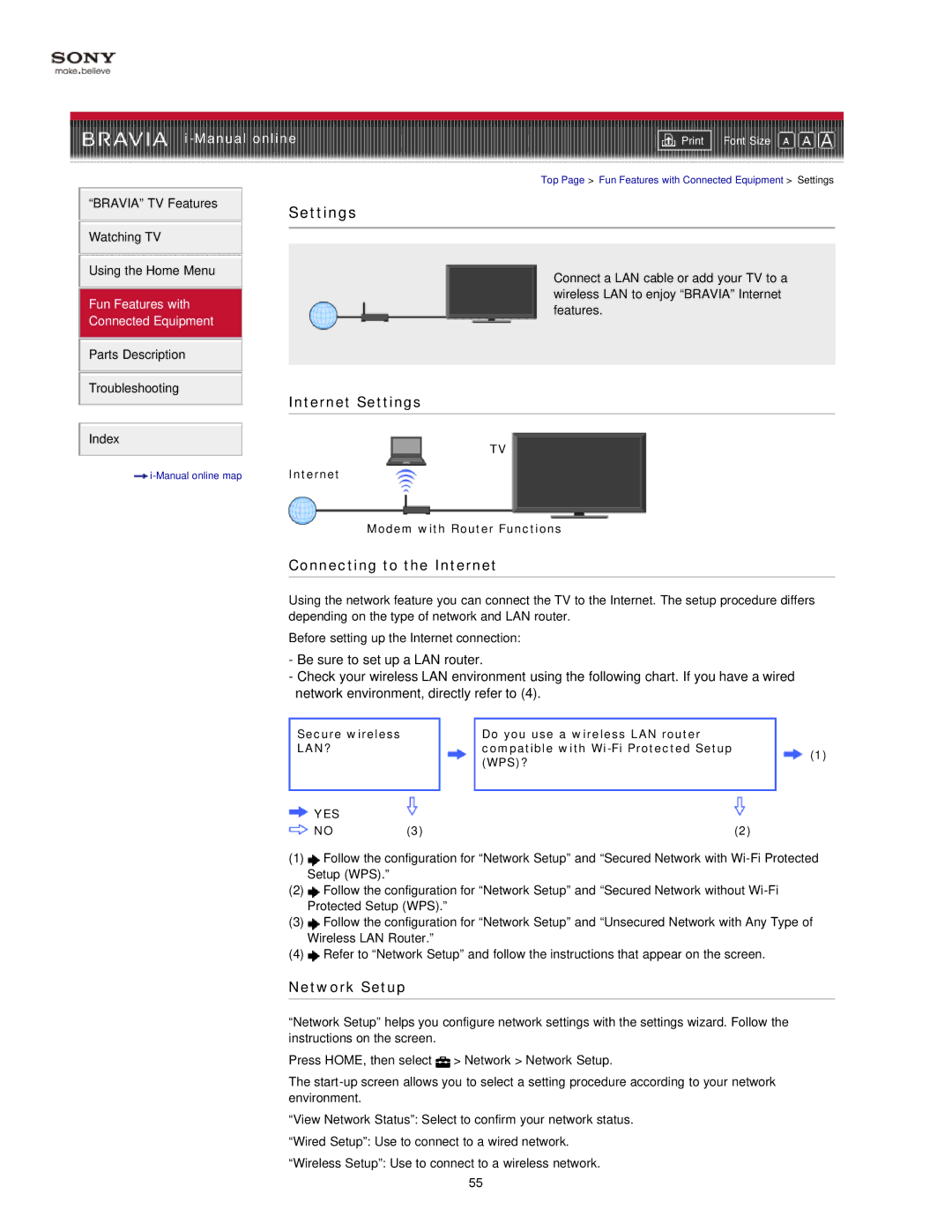 Sony EX71x manual Internet Settings, Connecting to the Internet 