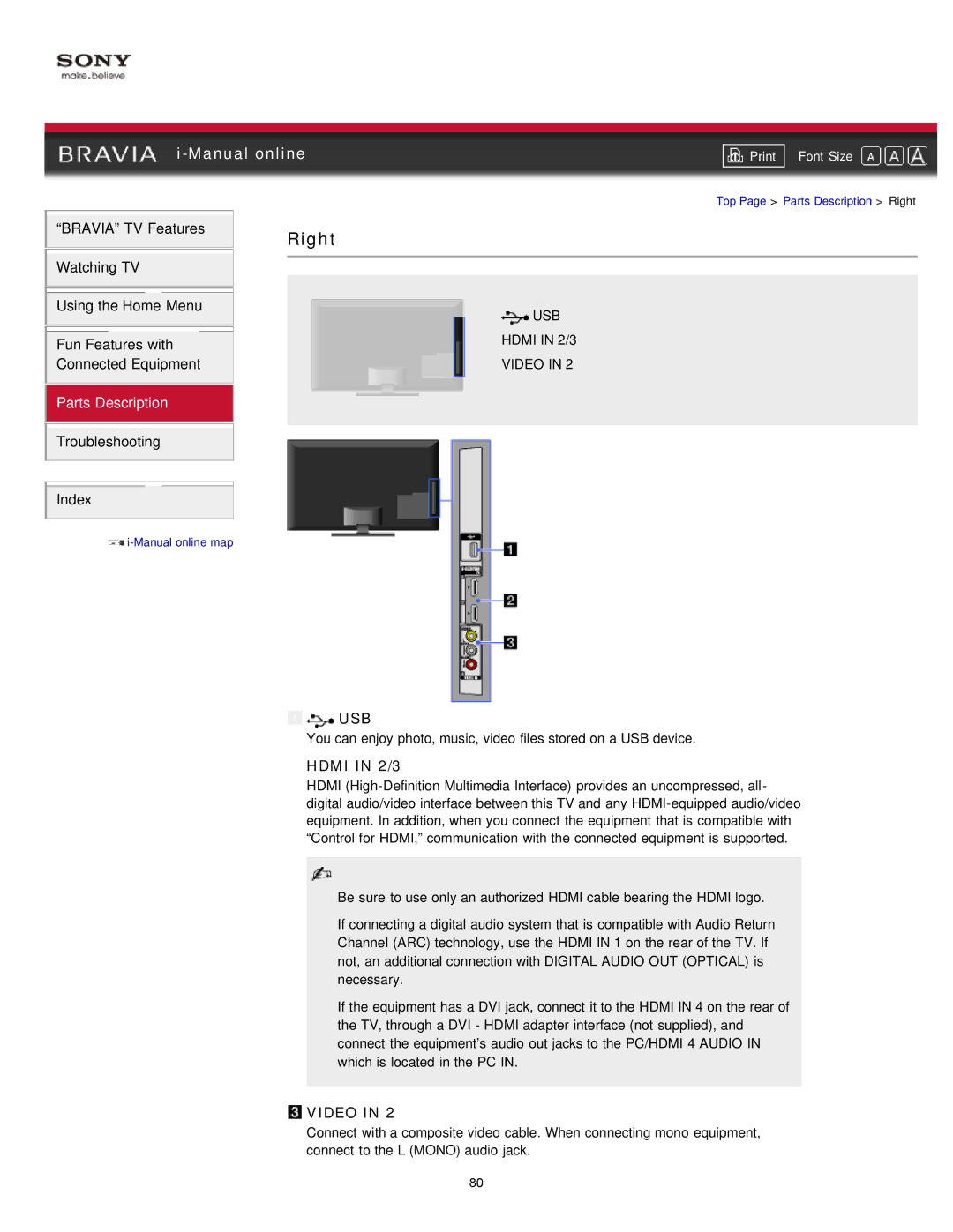 Sony EX71x manual Usb, Hdmi in 2/3 