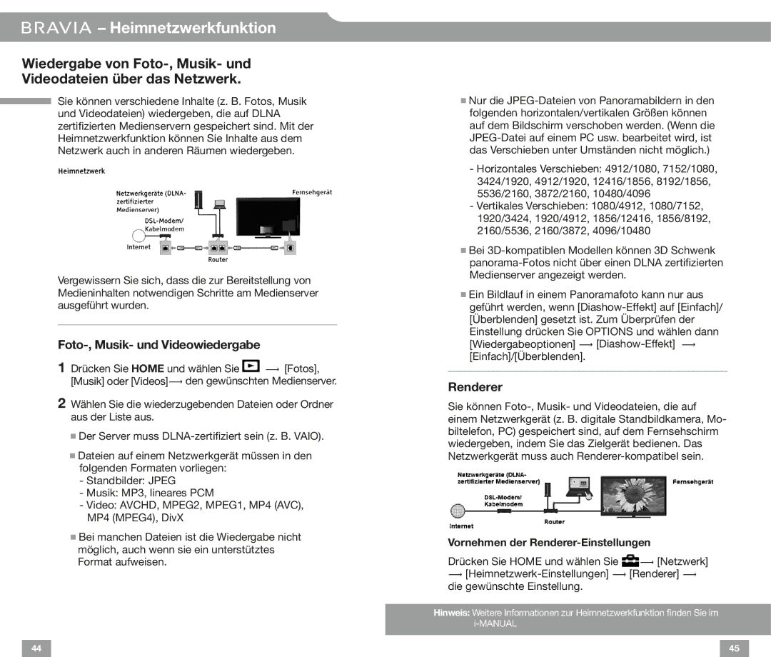 Sony CX52 EX32, EX72 Heimnetzwerkfunktion, Foto-, Musik- und Videowiedergabe, Vornehmen der Renderer-Einstellungen 