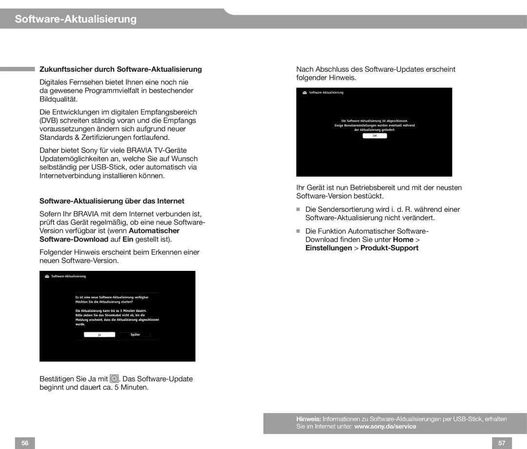 Sony EX52, EX72, CX52 EX32, EX42 Zukunftssicher durch Software-Aktualisierung, Software-Aktualisierung über das Internet 