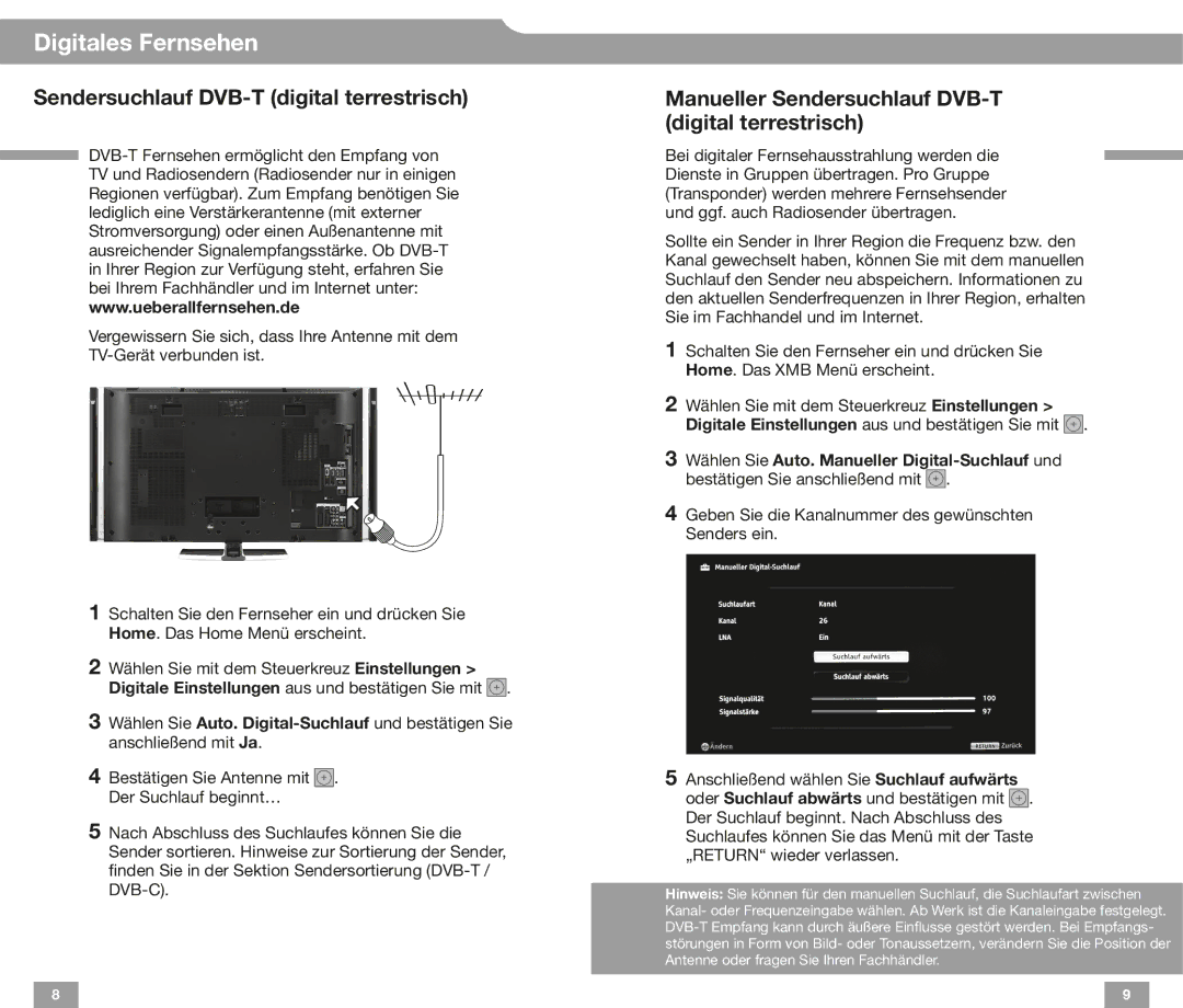 Sony HX82, EX72, EX52, CX52 EX32, EX42, NX72 HX72, HX92 manual Manueller Sendersuchlauf DVB-T digital terrestrisch 