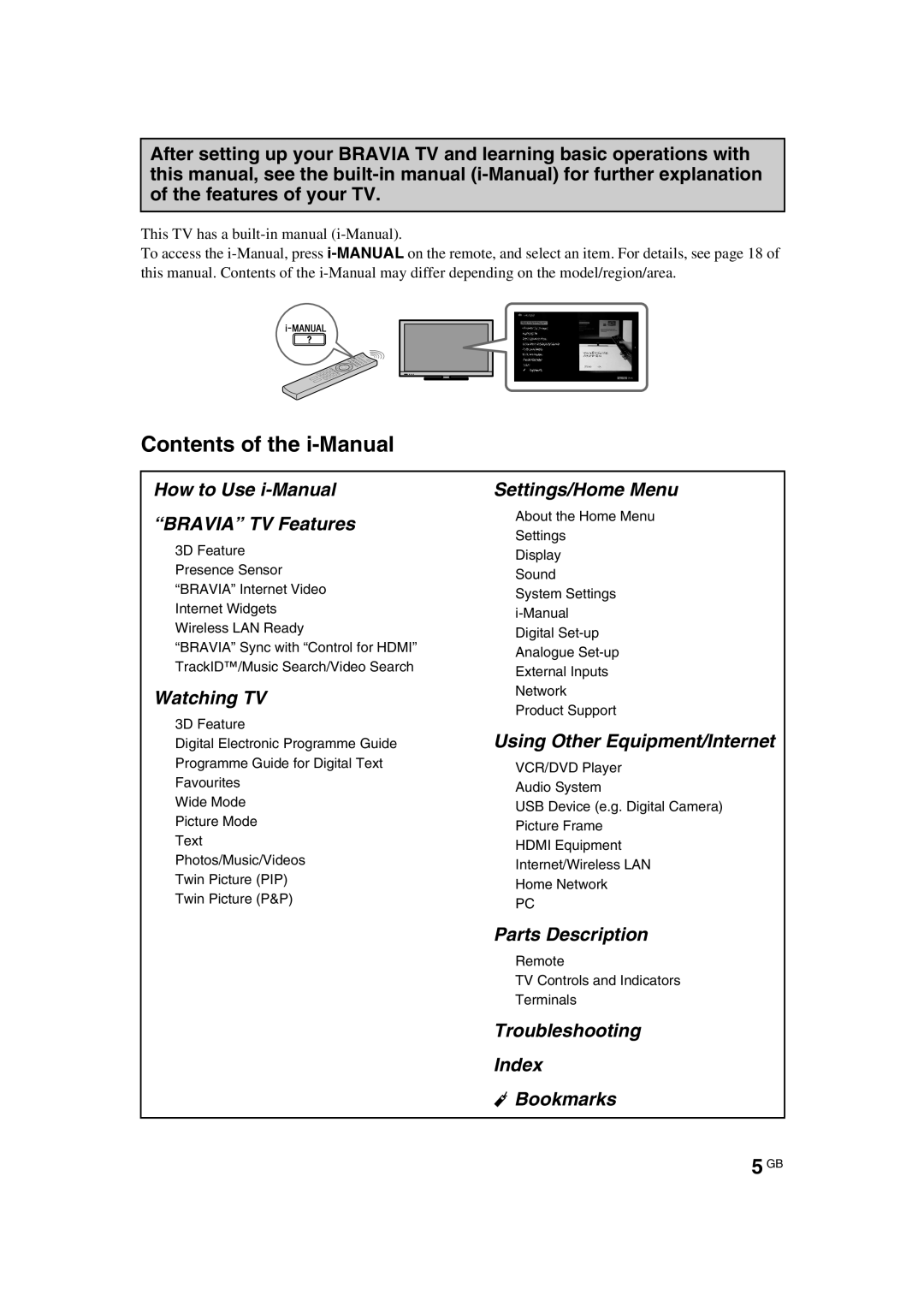 Sony EX420, EX720, EX423, CX520, CX523, EX520, EX523, KDL-EX723 manual Contents of the i-Manual 