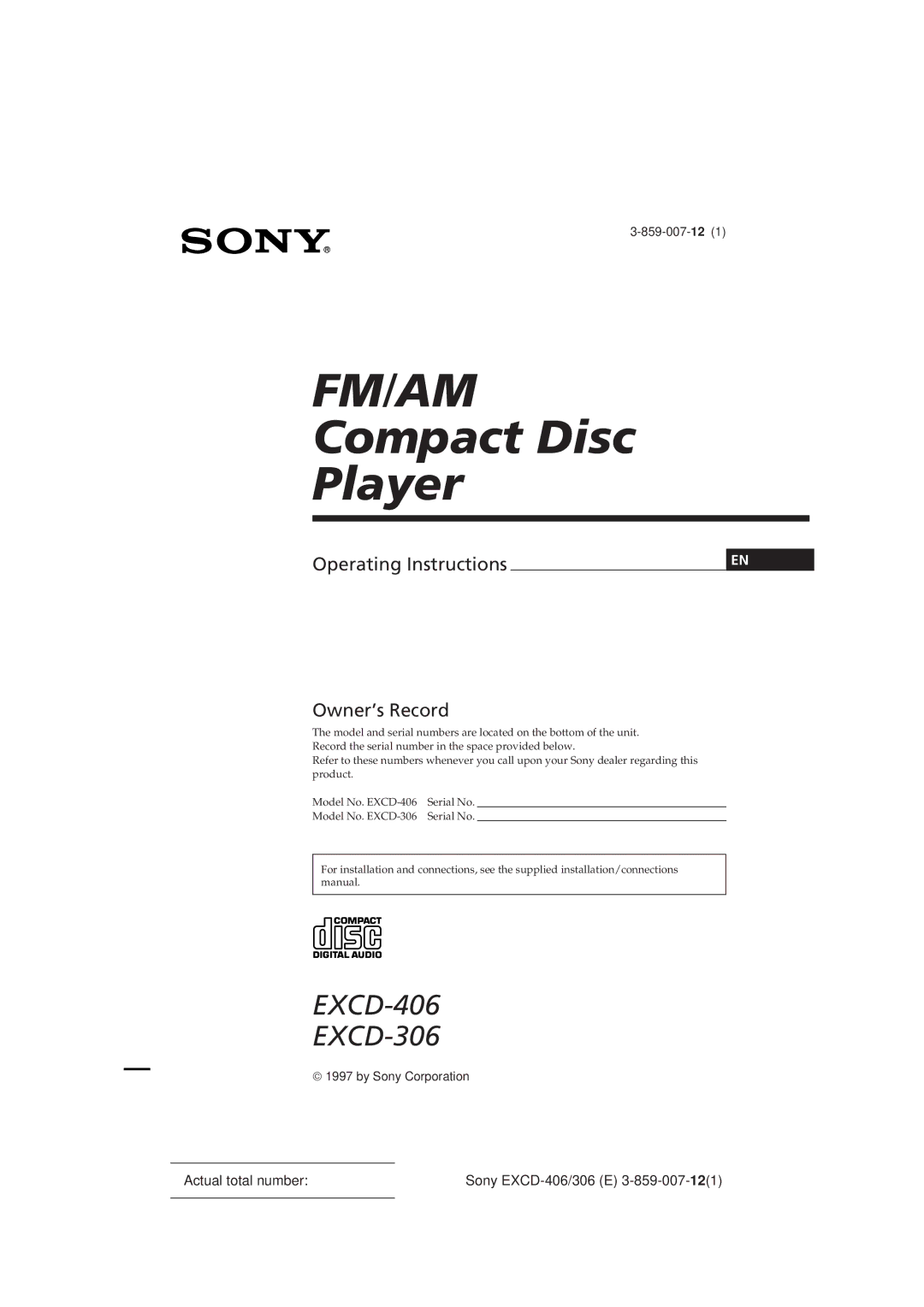 Sony EXCD-306, EXCD-406 operating instructions Fm/Am 