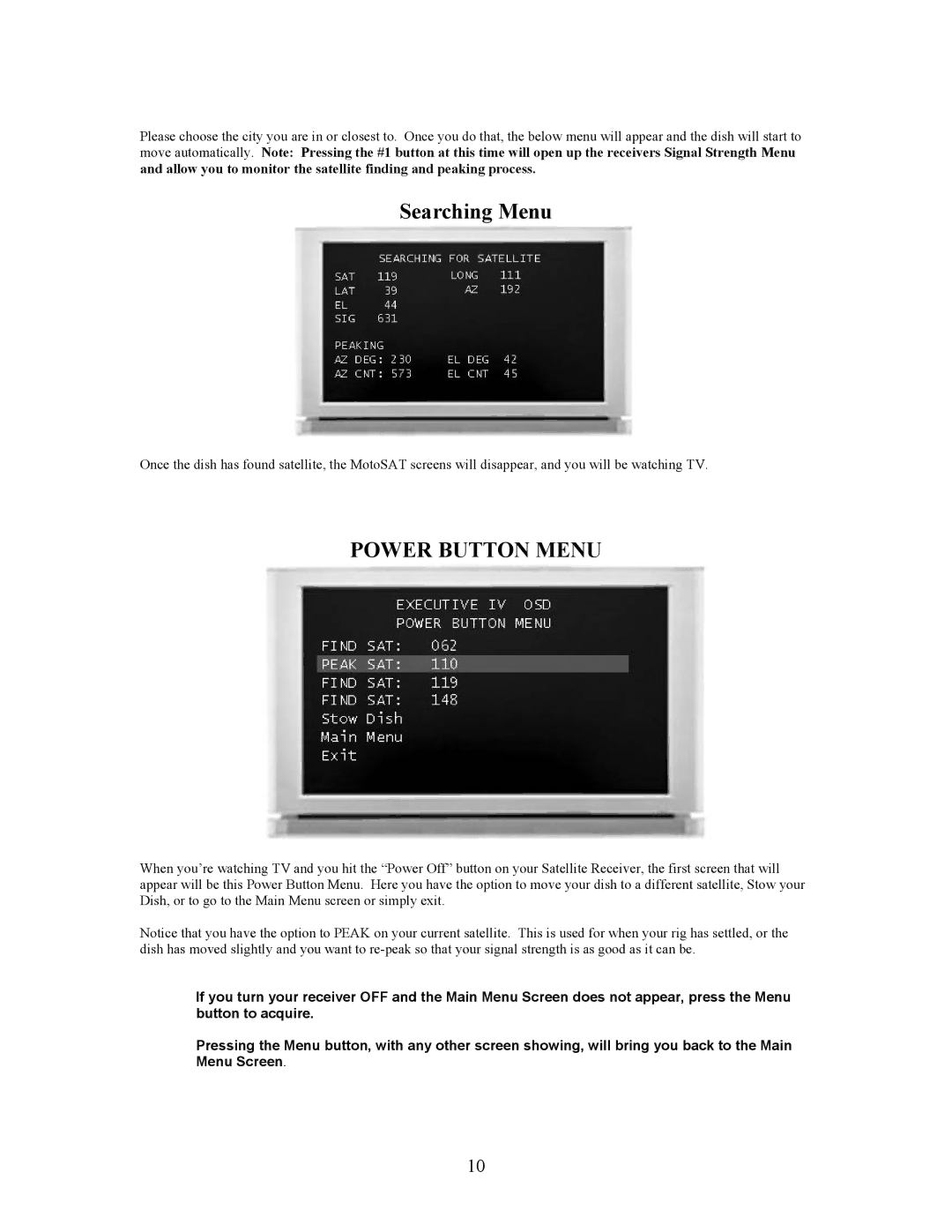 Sony EXECUTIVE / MiniDome OSD user manual Searching Menu, Power Button Menu 