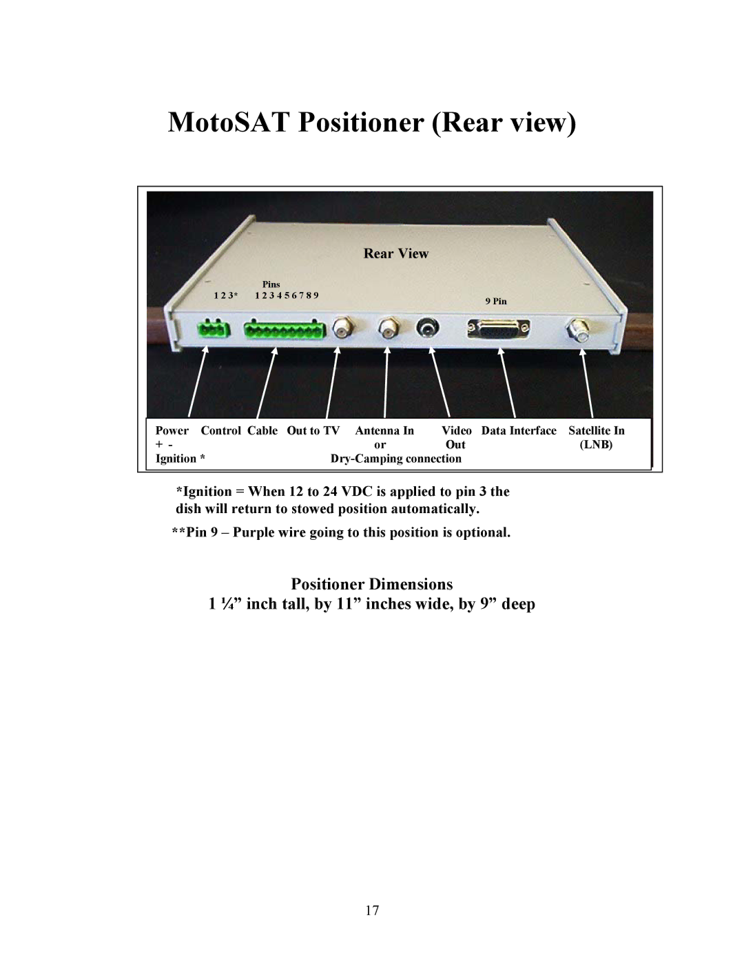 Sony EXECUTIVE / MiniDome OSD user manual MotoSAT Positioner Rear view, Rear View 