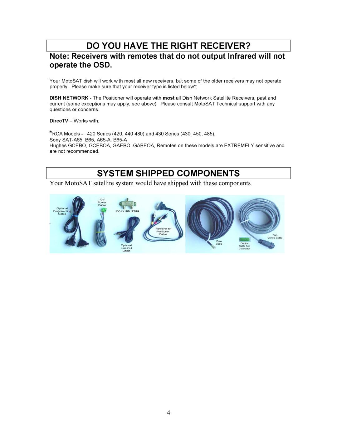 Sony EXECUTIVE / MiniDome OSD user manual System Shipped Components 