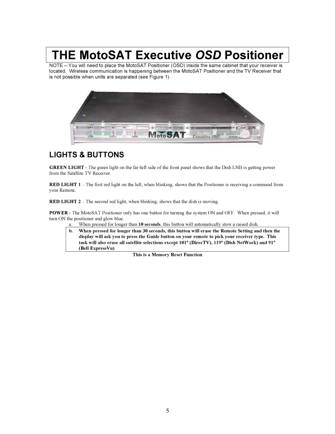 Sony EXECUTIVE / MiniDome OSD user manual MotoSAT Executive OSD Positioner 