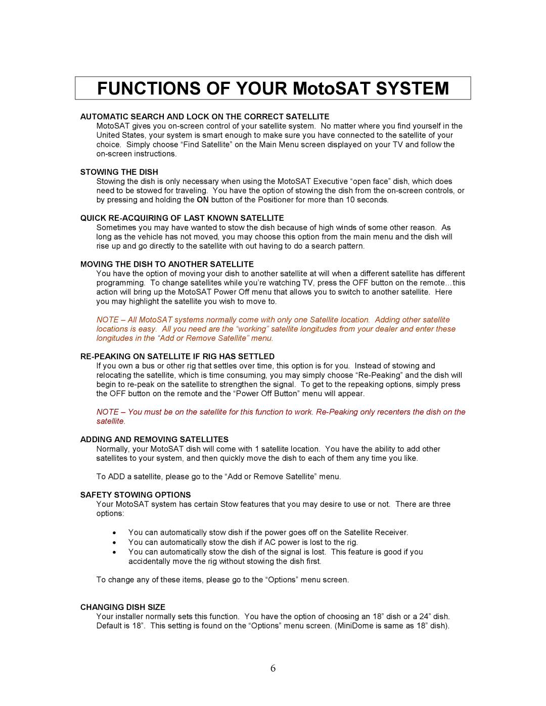 Sony EXECUTIVE / MiniDome OSD user manual Functions of Your MotoSAT System 