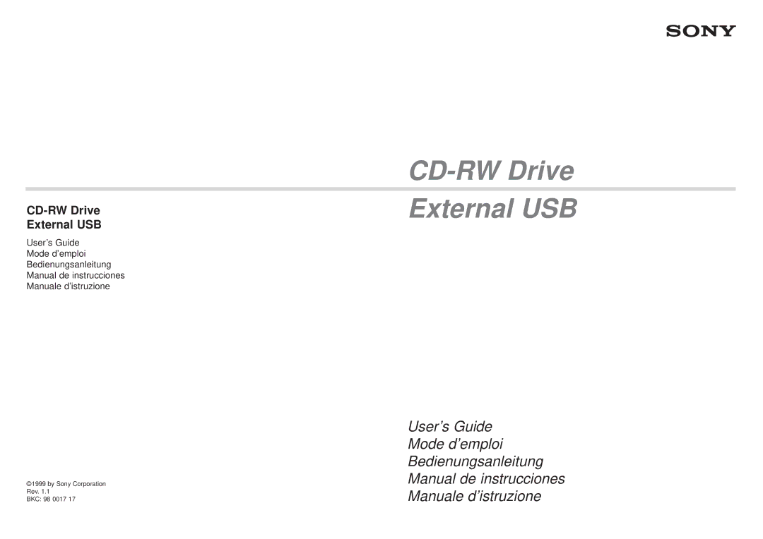 Sony manual CD-RW Drive External USB 