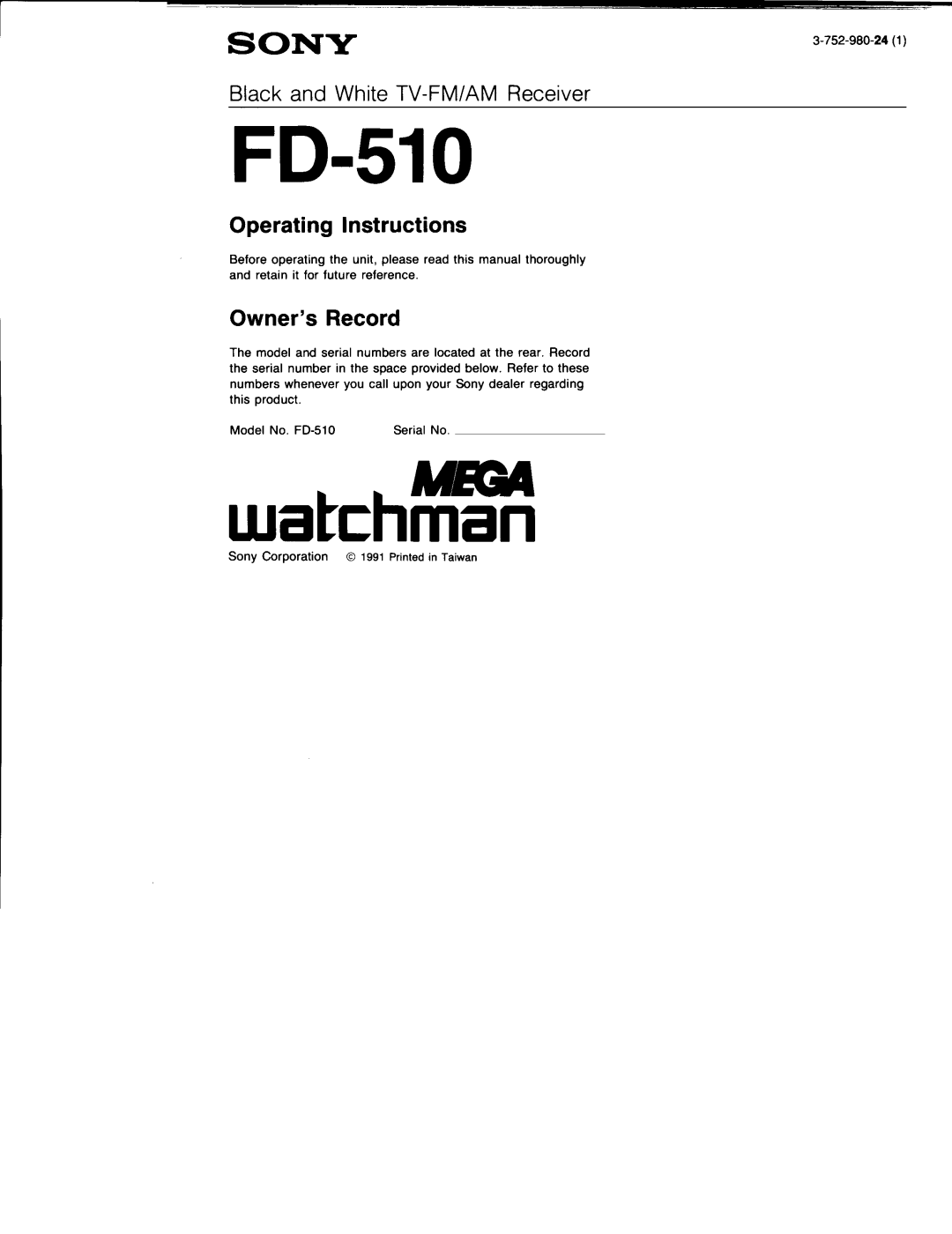 Sony FD-510 manual 