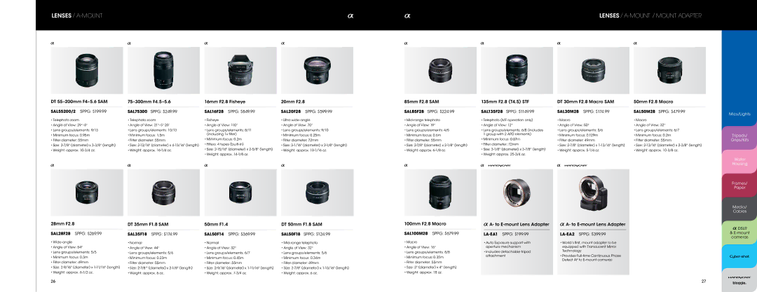 Sony FDAEP8AM manual Lenses / A-Mount Lenses / A-Mount / MOUNT Adapter 