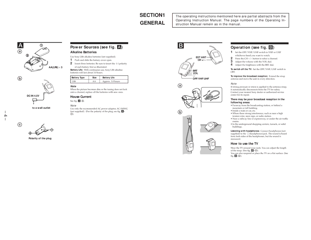 Sony FDL-PT22/JE service manual General, Power Sources see fig. a 