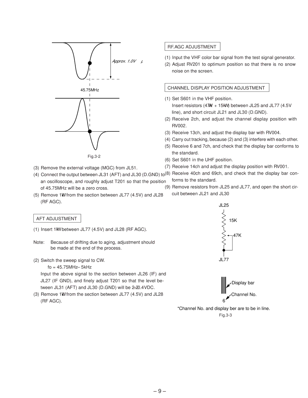 Sony FDL-PT22/JE service manual AFT Adjustment, RF.AGC Adjustment, Channel Display Position Adjustment 